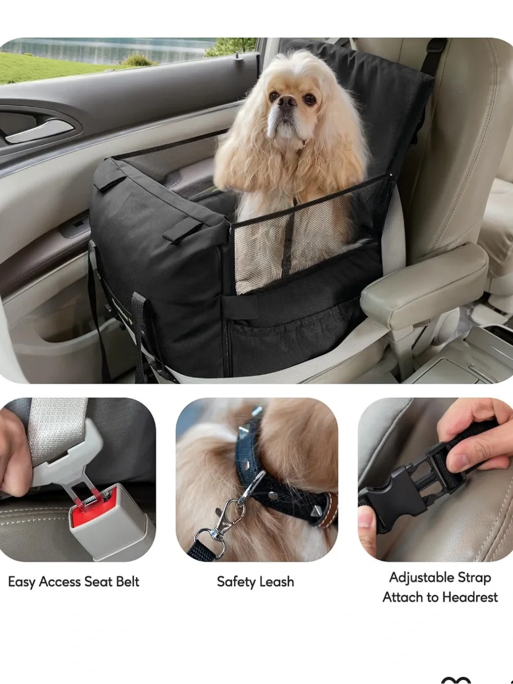 Gray Dog Booster Car Seat with Mesh Sides